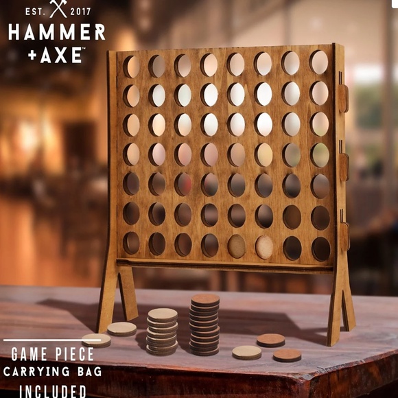 HAMMER + AXE Tabletop 4in a Row Wooden Gaming Set 62 Piece New in Box Sealed - Picture 2 of 4